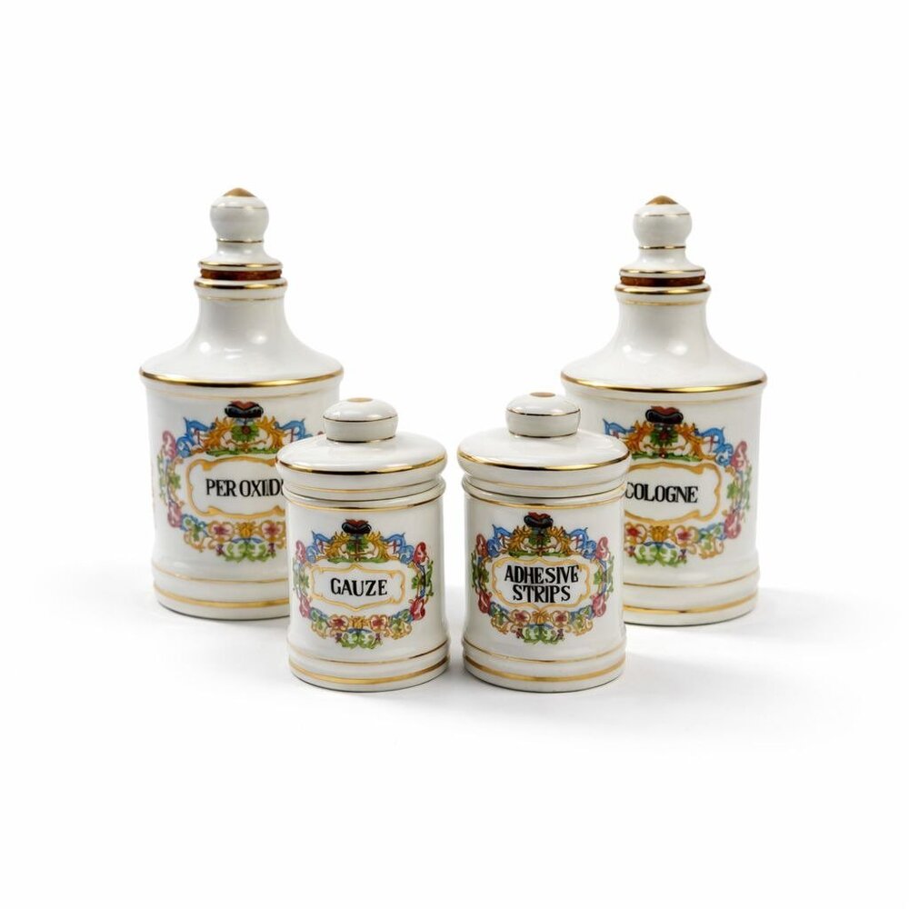 Apothecary Jars Paris France Style Porcelain Hand Painted Gold Trim Made Japan - Picture 1 of 16